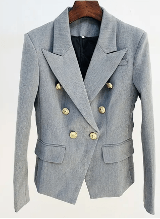 Women’s Classic European Double-Breasted Suit Jacket Light Grey 3XL