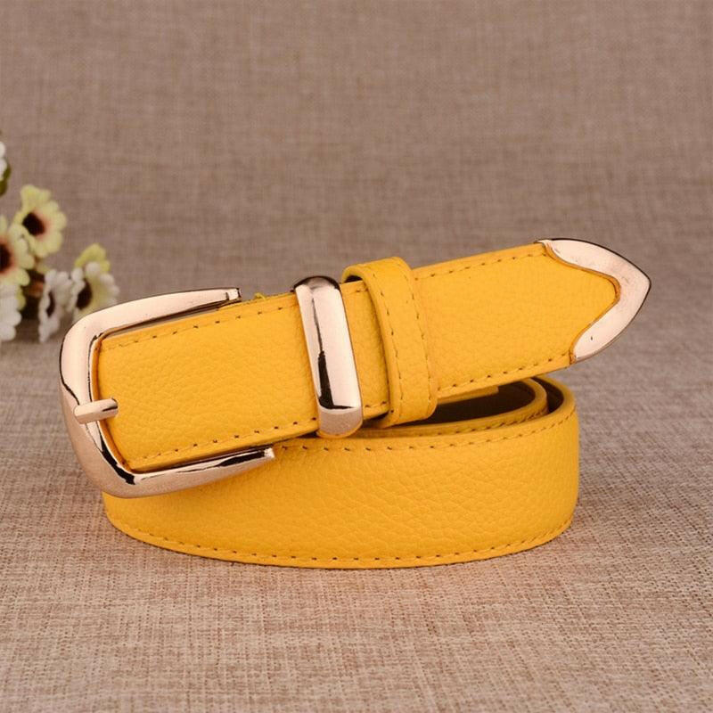 Stylish Genuine Leather Belt with Gold Buckle Coffee 105CM