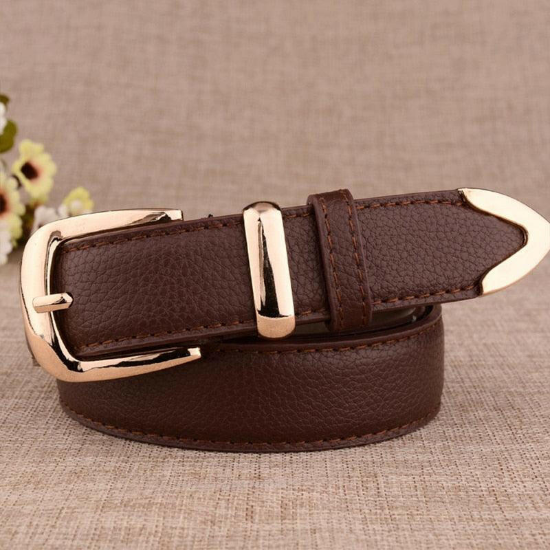 Stylish Genuine Leather Belt with Gold Buckle Coffee 105CM