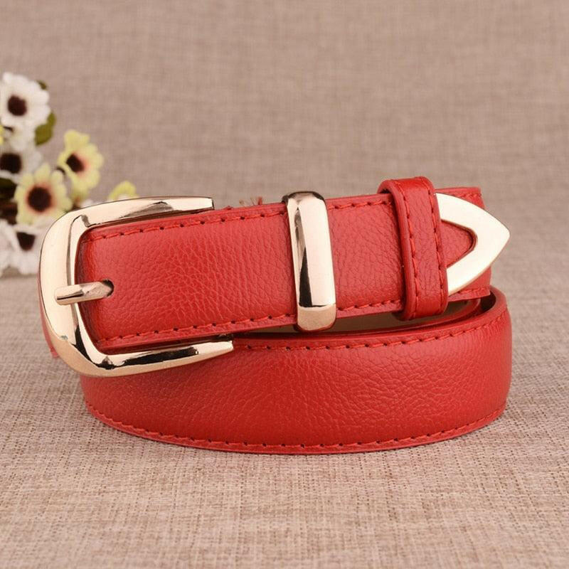 Stylish Genuine Leather Belt with Gold Buckle Red 105CM