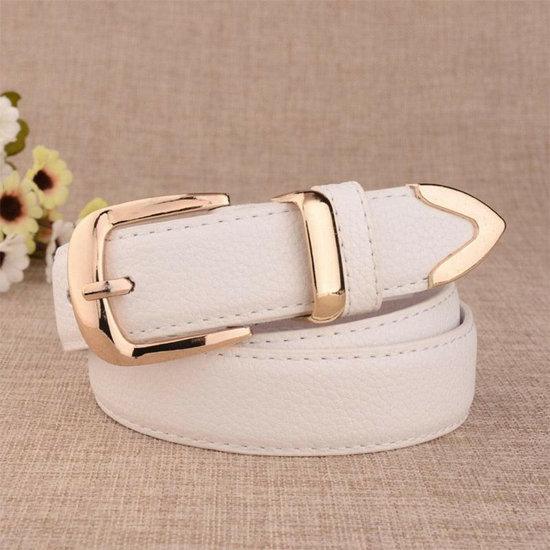 Stylish Genuine Leather Belt with Gold Buckle White 105CM