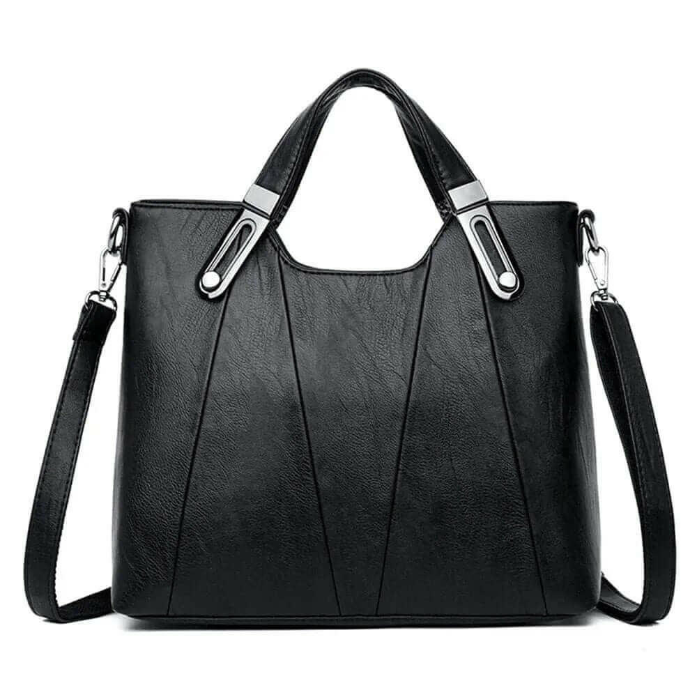 Stylish Genuine Leather Tote with Cell Phone Pocket Interior Black