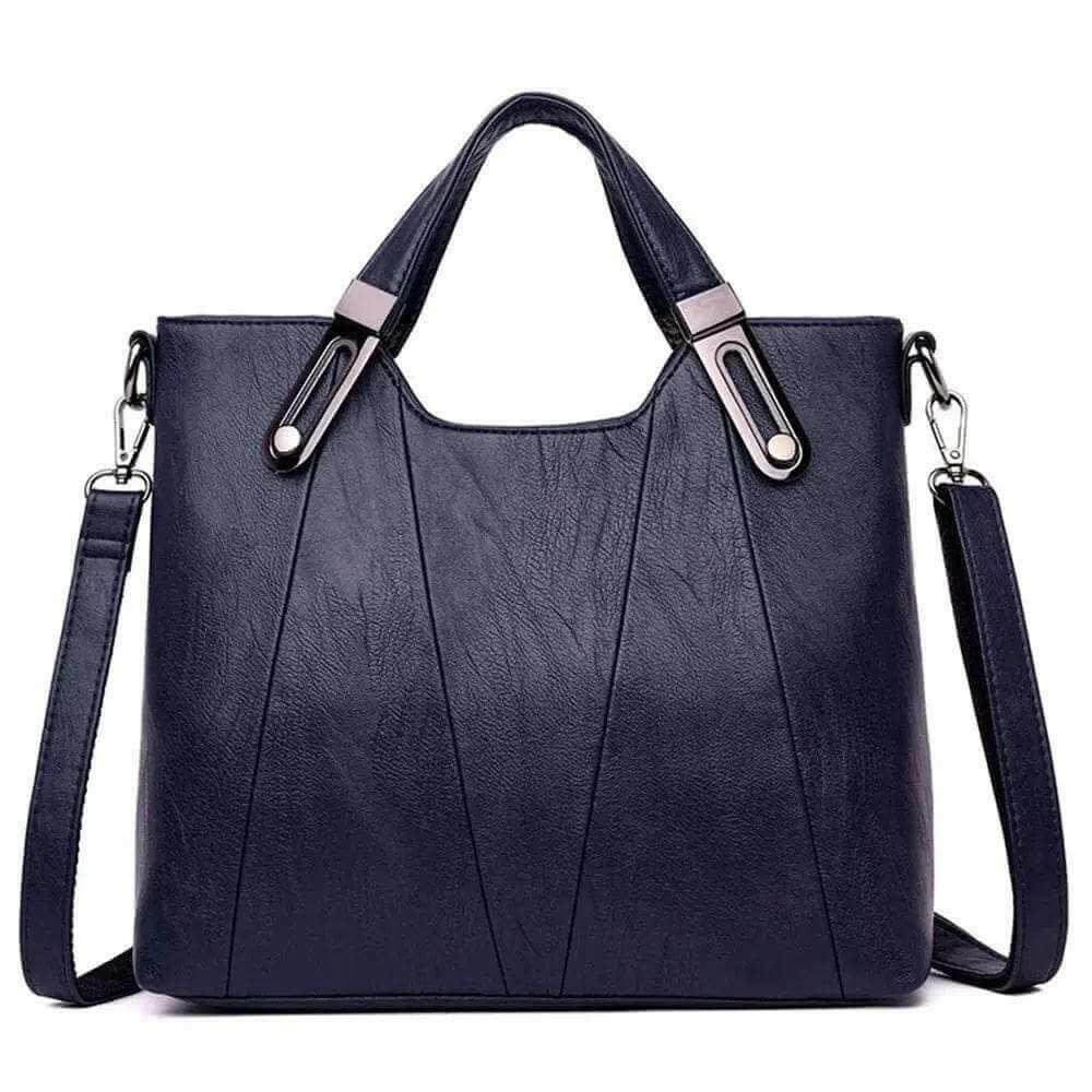 Stylish Genuine Leather Tote with Cell Phone Pocket Interior Blue