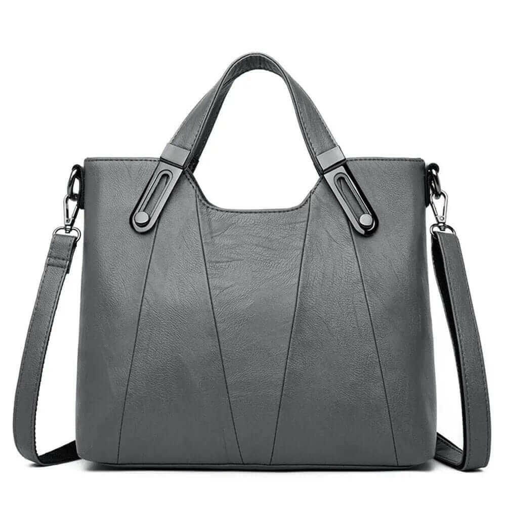 Stylish Genuine Leather Tote with Cell Phone Pocket Interior Gray