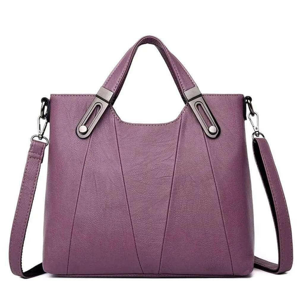 Stylish Genuine Leather Tote with Cell Phone Pocket Interior Purple