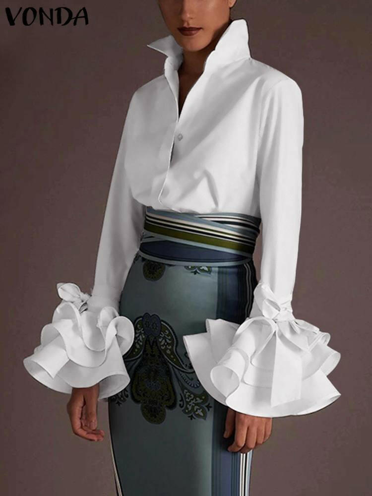 Stylish High-Collar Flare Shirt White 2-3 Days