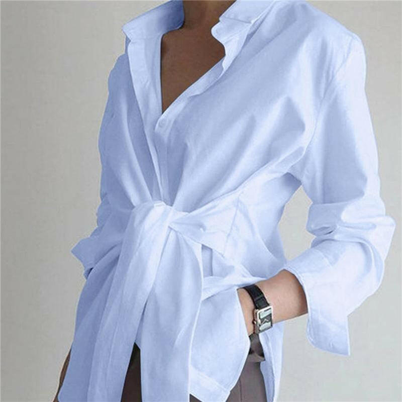 Stylish Long Sleeve Lapel Shirt Blue