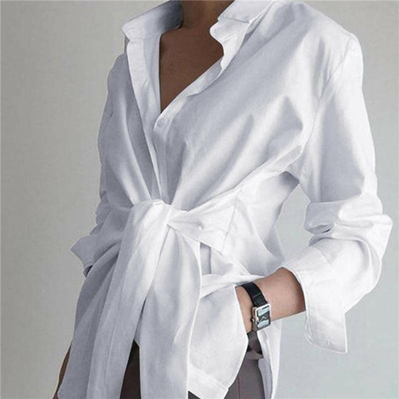 Stylish Long Sleeve Lapel Shirt White