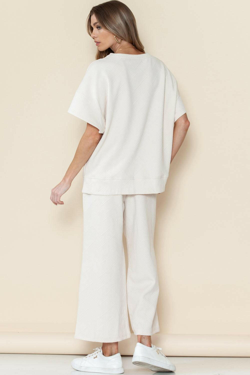 Textured Loose Fit T-Shirt and Drawstring Pants Set - Two Piece Pants Sets by The Nichole Collection