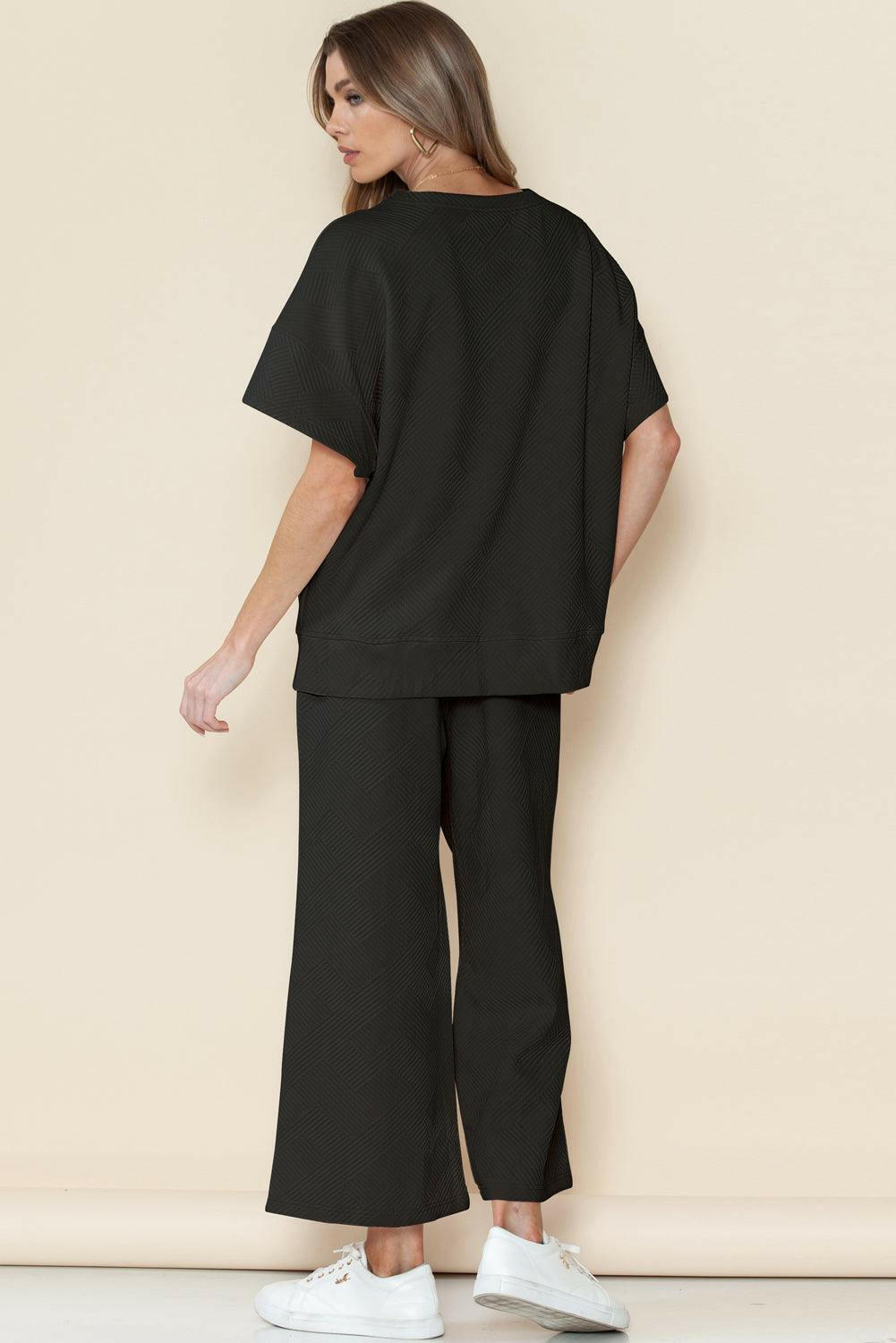 Textured Loose Fit T-Shirt and Drawstring Pants Set - Two Piece Pants Sets by The Nichole Collection