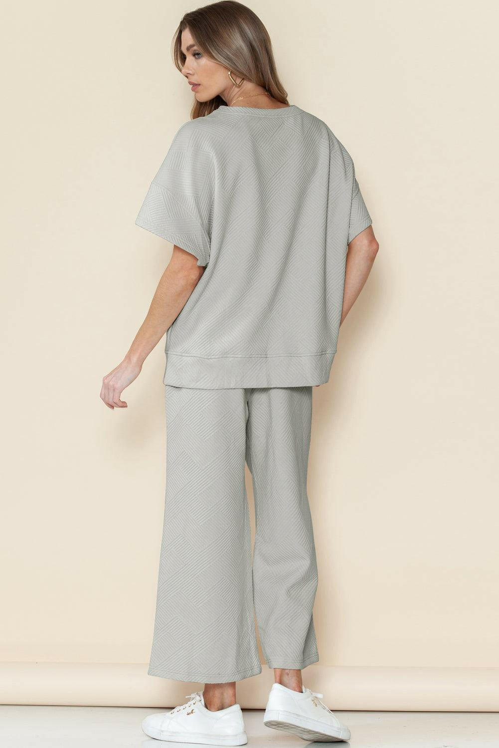 Textured Loose Fit T-Shirt and Drawstring Pants Set - Two Piece Pants Sets by The Nichole Collection