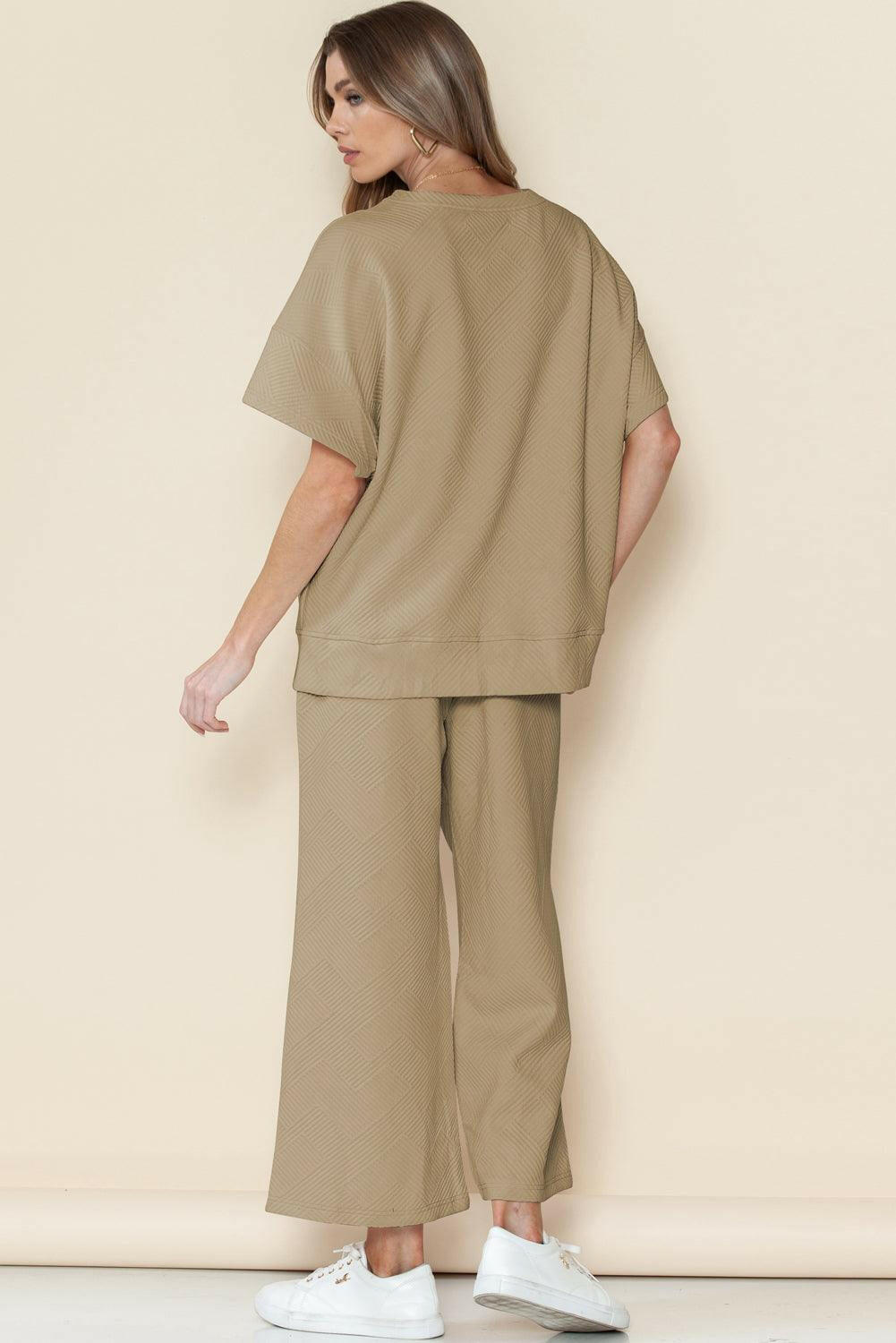 Textured Loose Fit T-Shirt and Drawstring Pants Set - Two Piece Pants Sets by The Nichole Collection