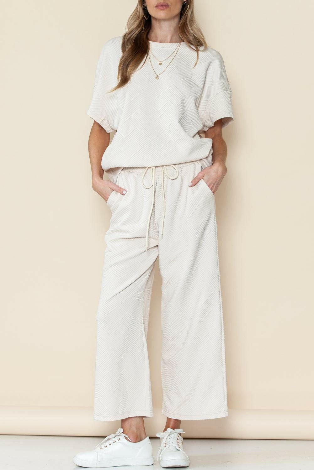 Textured Loose Fit T-Shirt and Drawstring Pants Set - Two Piece Pants Sets by The Nichole Collection