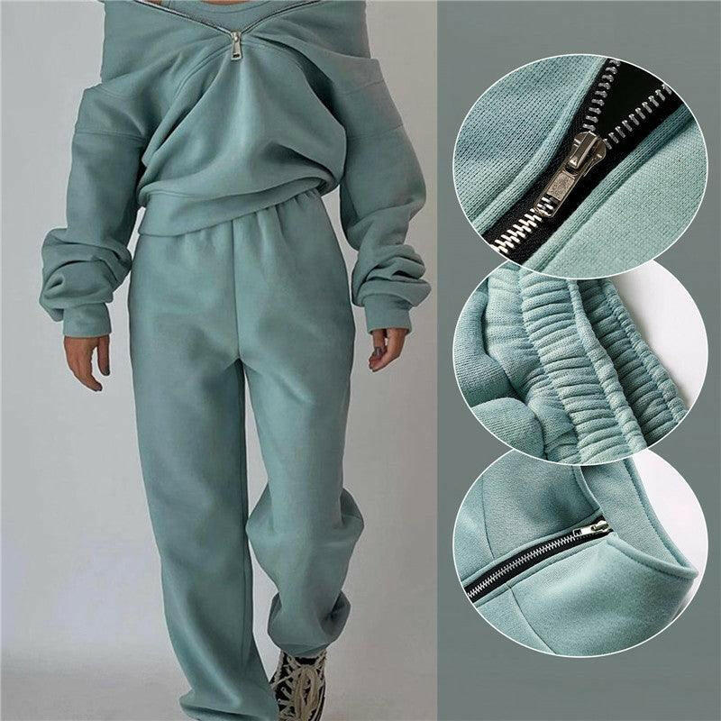 European Style Sporty Hooded Tracksuit in Soft Brushed Fabric