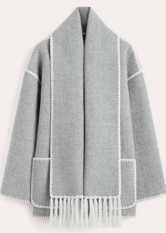 European Style Couture Single-Breasted Scarf Jacket Light Grey with Blue Hint