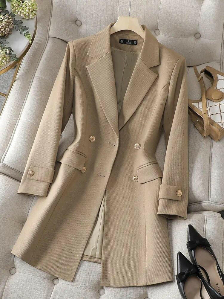 Timeless Double-Breasted Long Sleeve Blazer Apricot