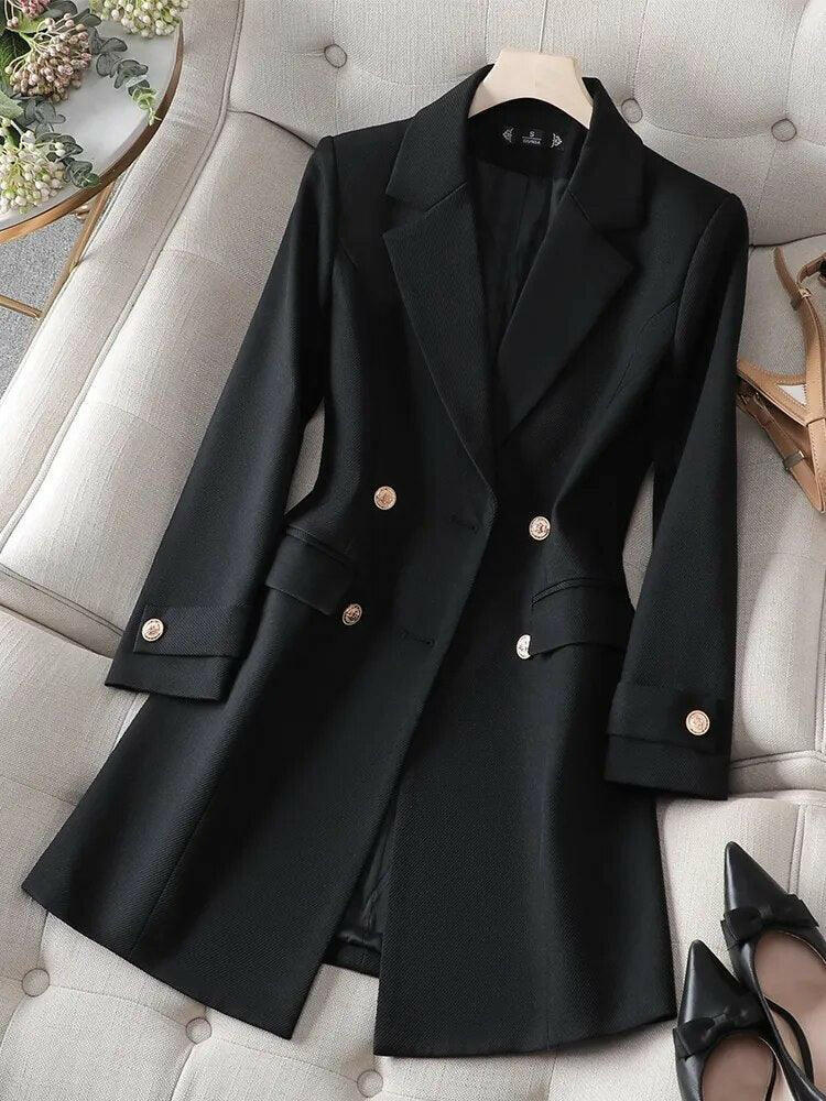 Timeless Double-Breasted Long Sleeve Blazer Black