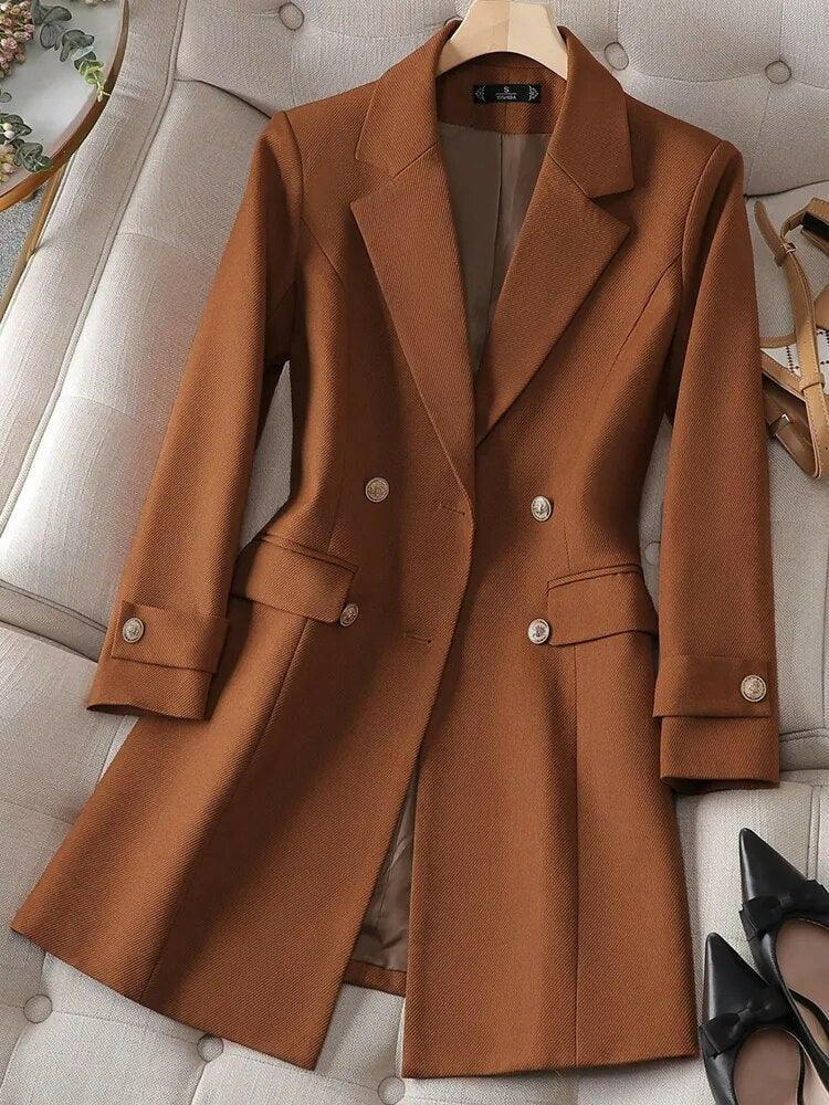 Timeless Double-Breasted Long Sleeve Blazer Coffee