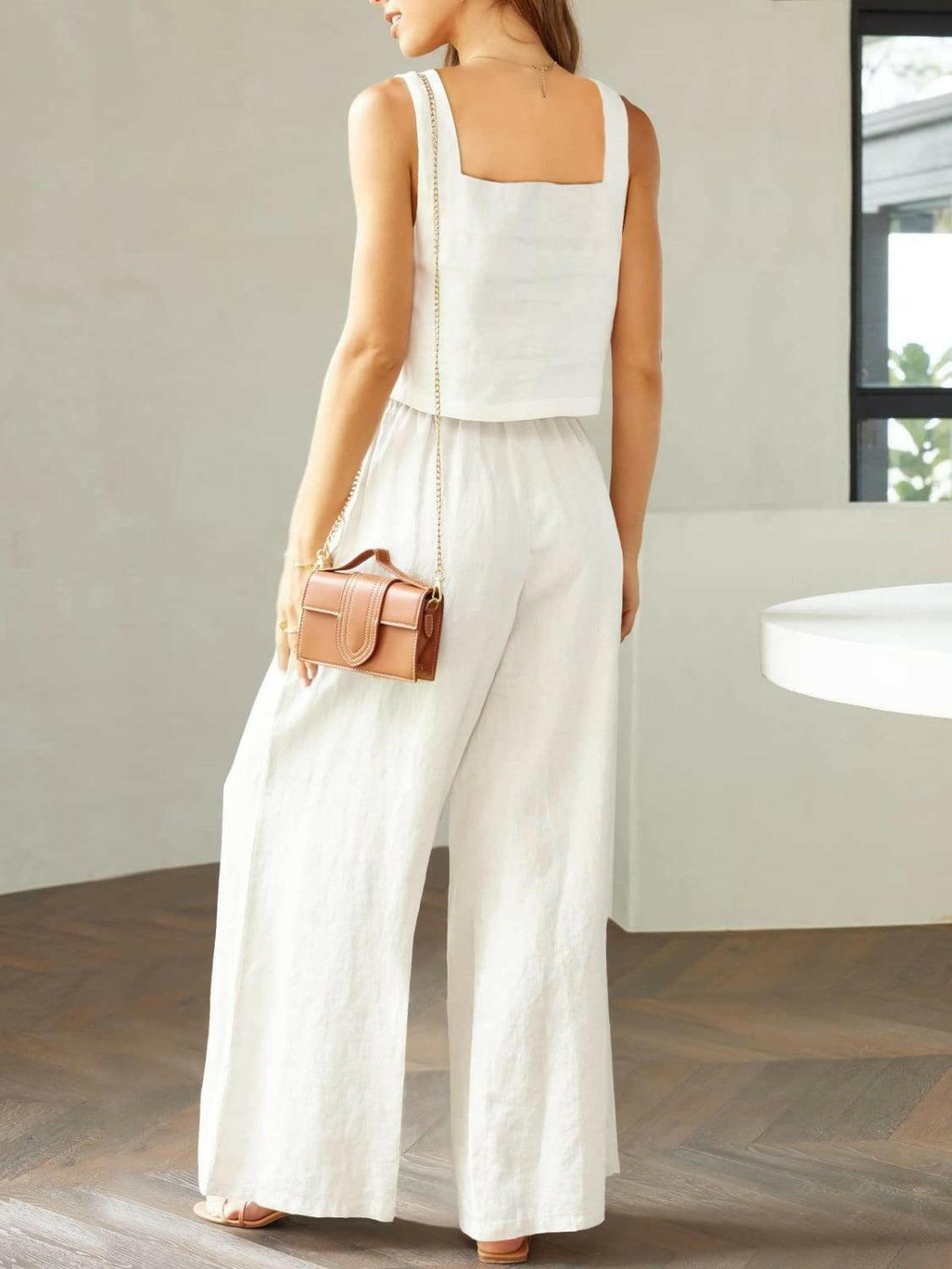 Trendy Square Neck Top and Wide Leg Pants Set