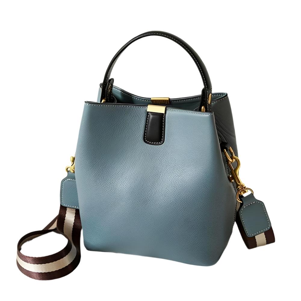 Versatile BECCA Bucket Bag in Durable Split Leather Blue