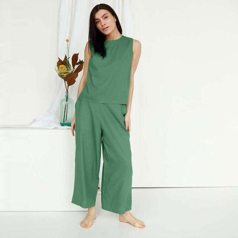 Women's Cotton Linen Sleeveless Women’s Suit - The Nichole Collection