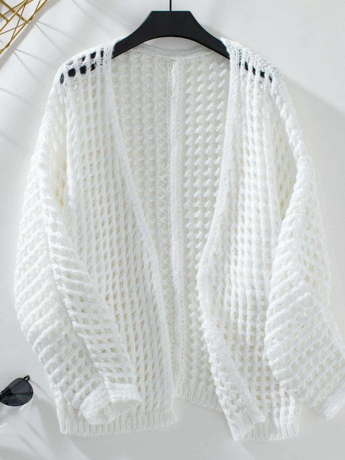 Women’s Hollow Knitted Long Cardigan White