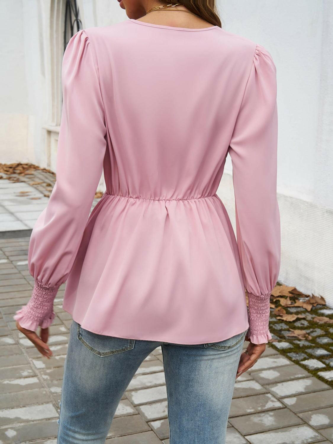 Women's Soft Smocked Long Sleeve Blouse