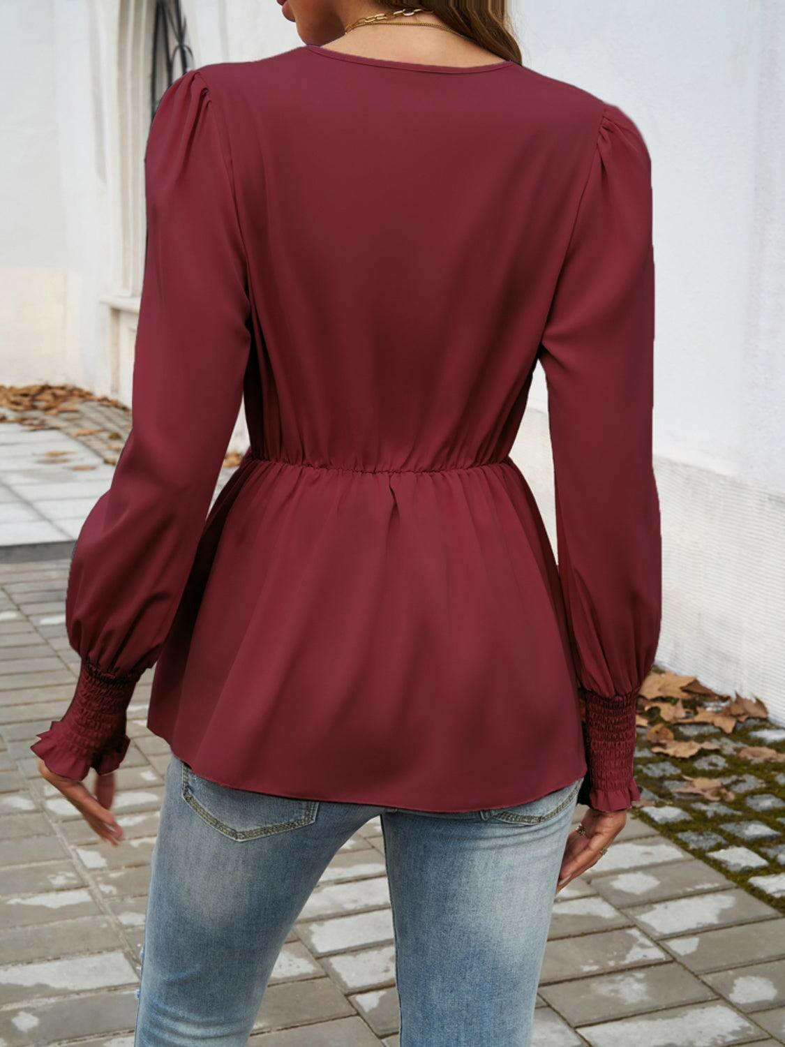 Women's Soft Smocked Long Sleeve Blouse