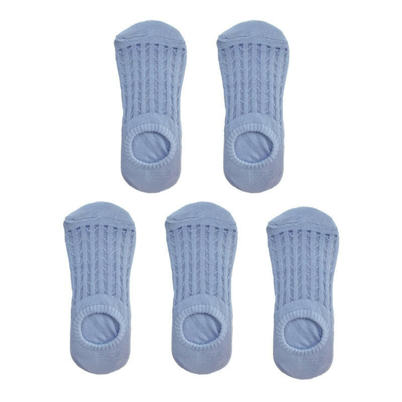 Women's Thin Mesh Boat Socks (5 pairs) Light Blue EU 35-39