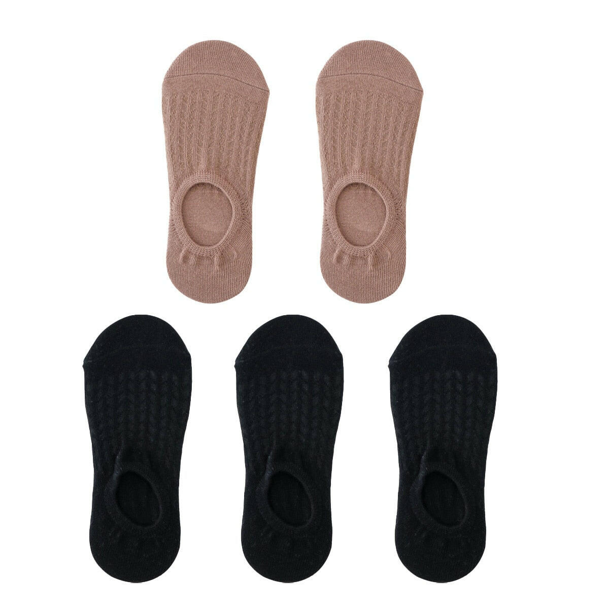 Women's Thin Mesh Boat Socks (5 pairs) Nude and Black EU 35-39