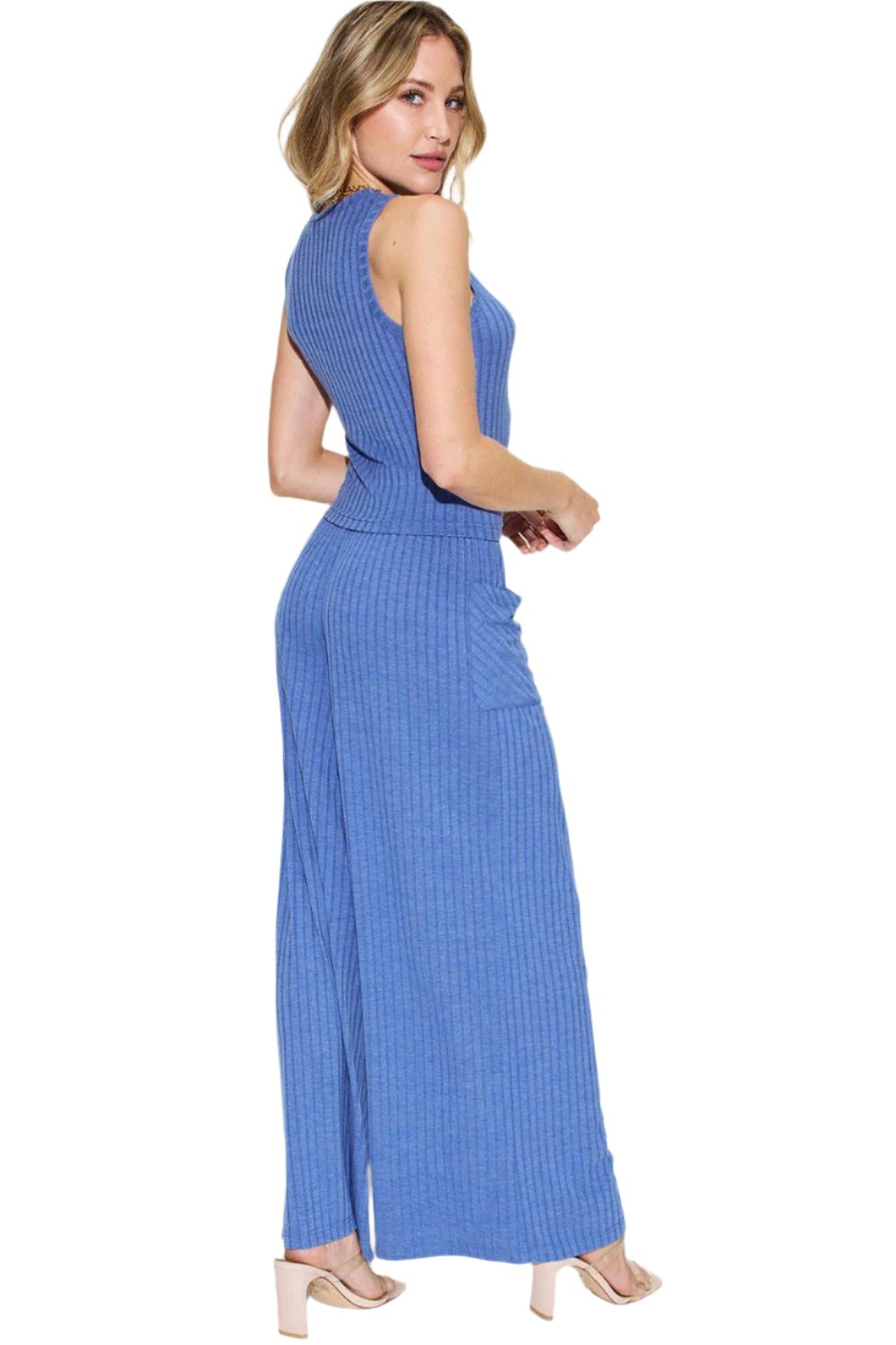 Women's Trendy Stretch Ribbed Tank & Wide Pants Set