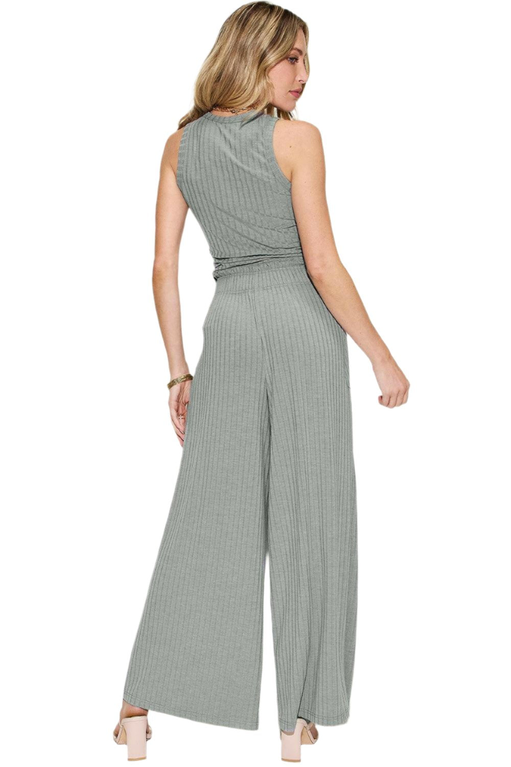 Women's Trendy Stretch Ribbed Tank & Wide Pants Set