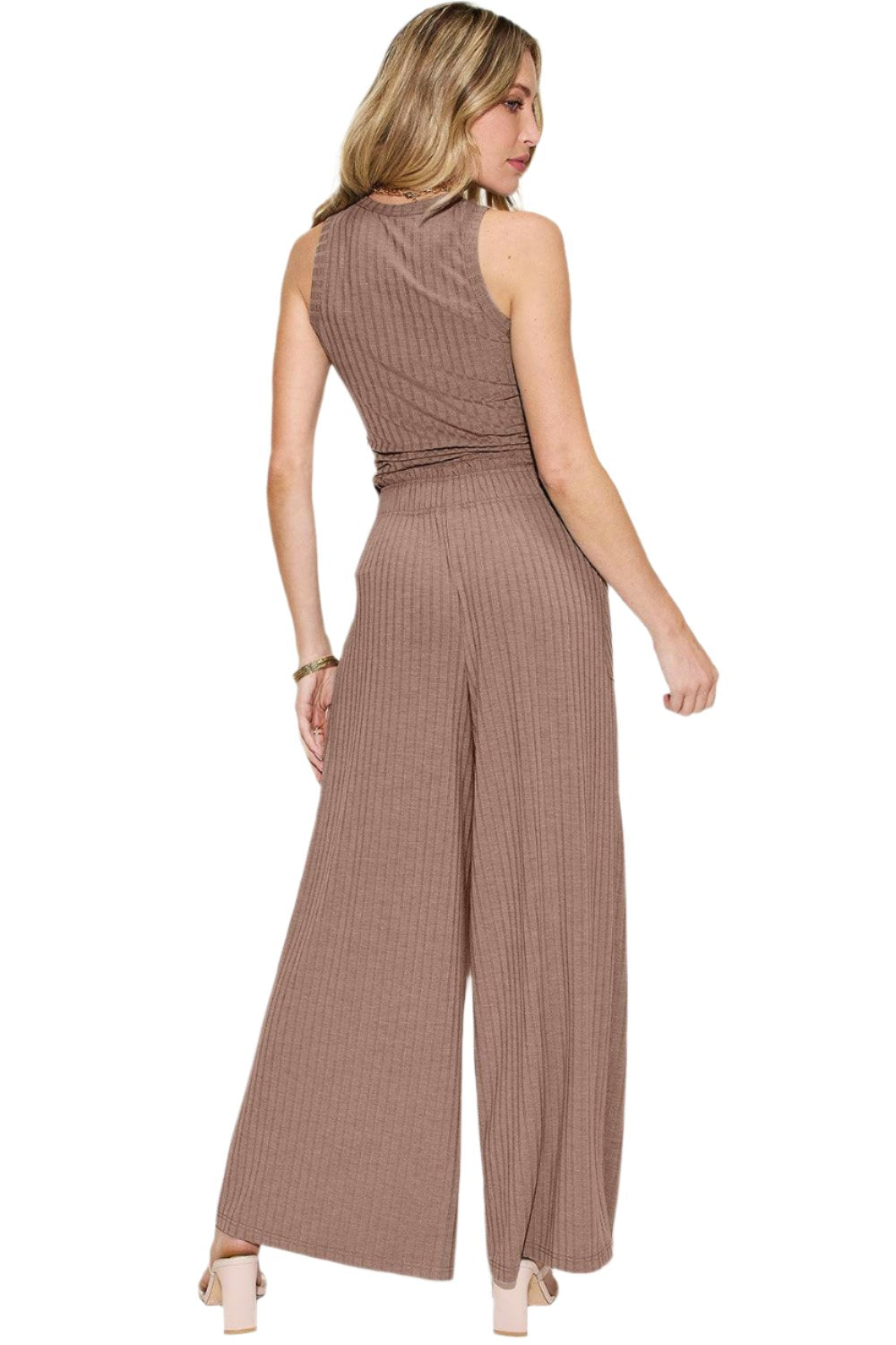 Women's Trendy Stretch Ribbed Tank & Wide Pants Set