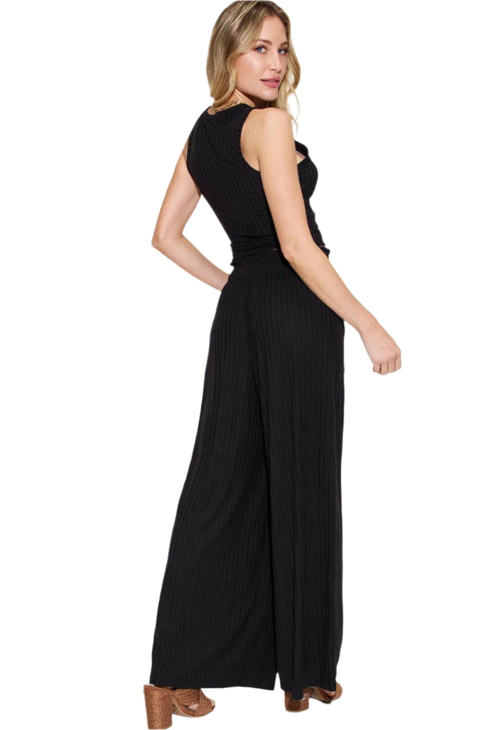 Women's Trendy Stretch Ribbed Tank & Wide Pants Set