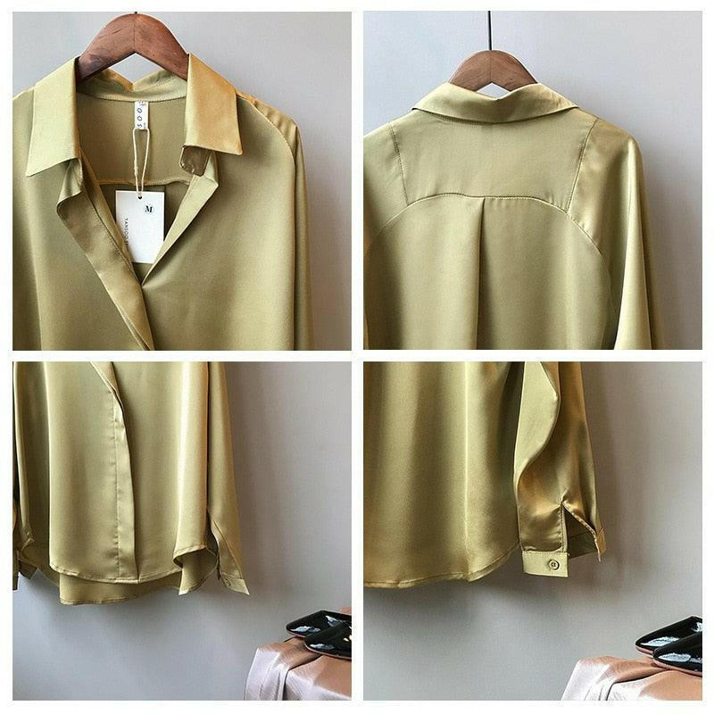 Women’s V Neck Satin Blouse - Tops by The Nichole Collection